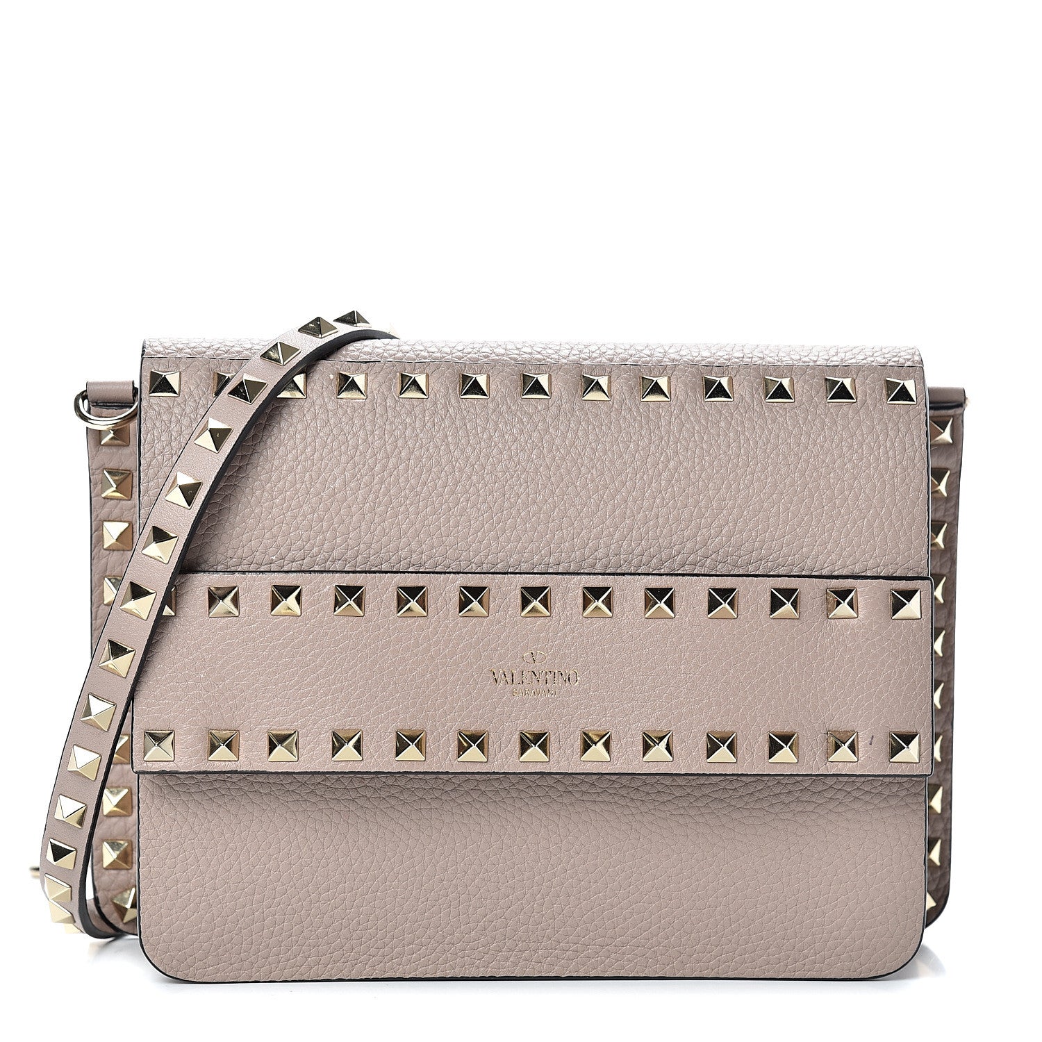 Valentino Garavani Pebbled Calfskin Rockstud Side Slip Crossbody Poudre 1 of 11