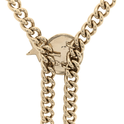 Chanel Metal Crystal Textured CC Star Chain Link Necklace Gold 4 of 5