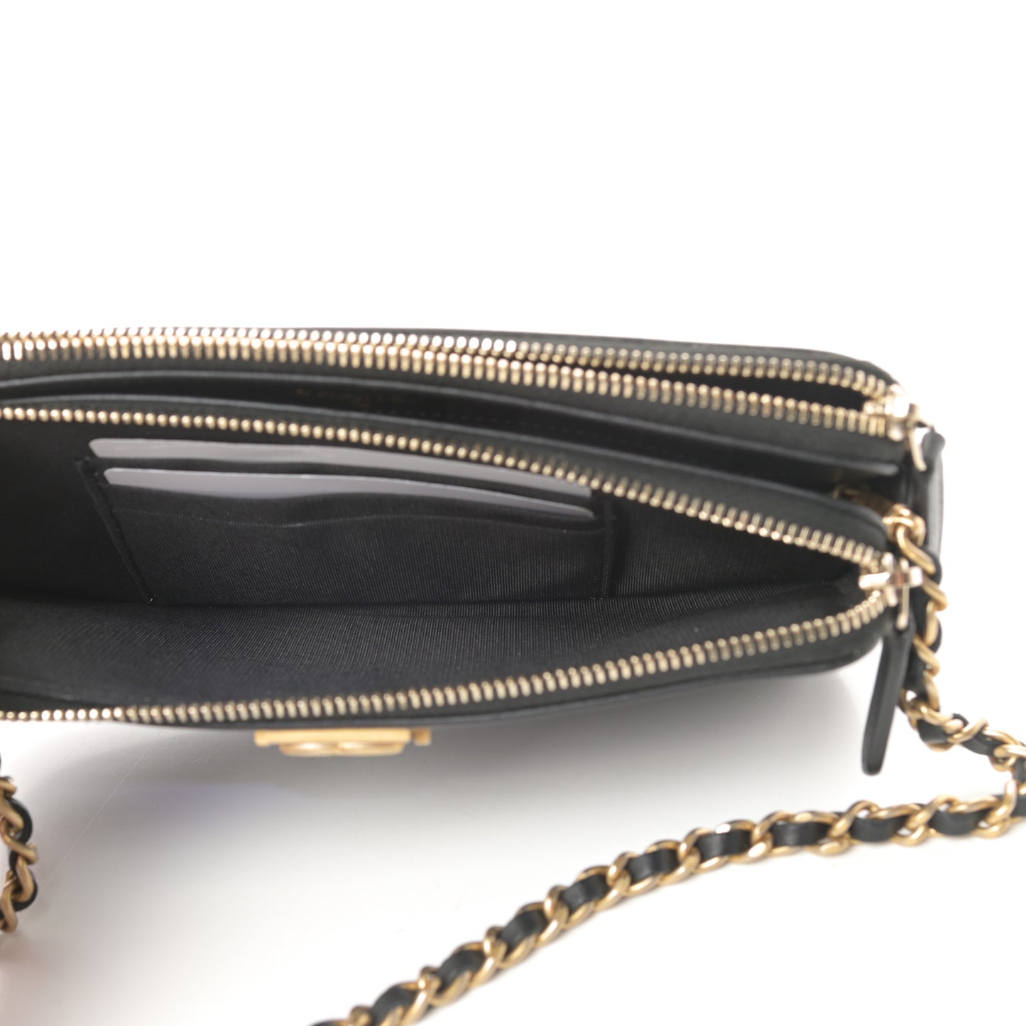 Lambskin Quilted Small Boy Clutch With Chain Black
