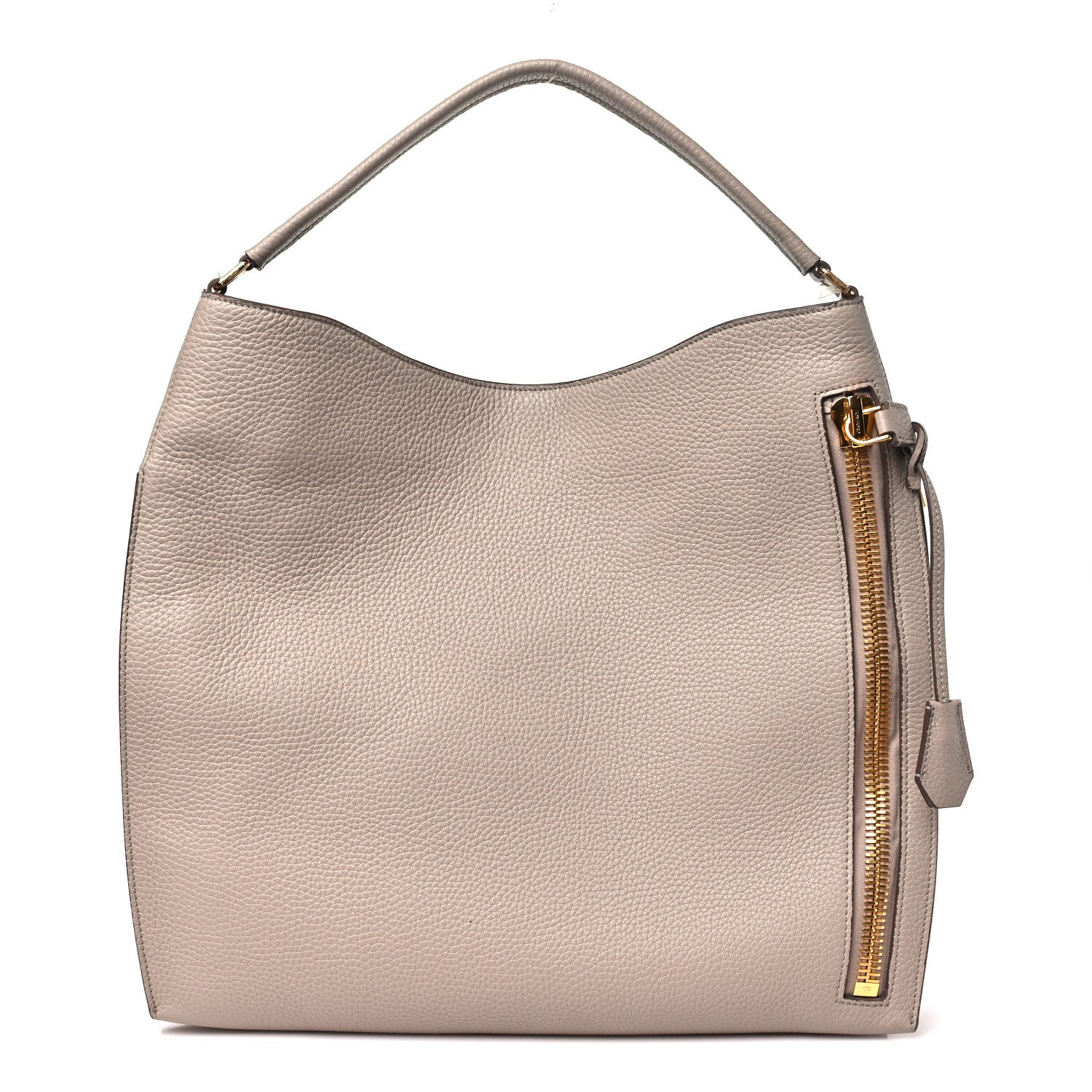 Tom Ford Pebbled Calfskin Large Alix Padlock Zip Hobo Bag Taupe 3 of 10
