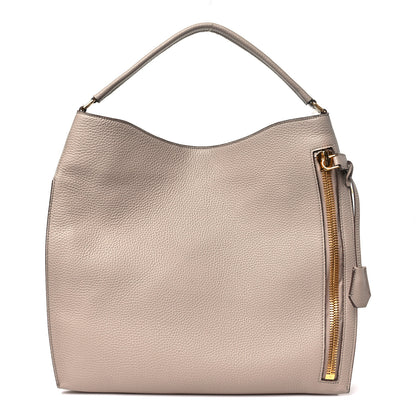 Tom Ford Pebbled Calfskin Large Alix Padlock Zip Hobo Bag Taupe 3 of 10