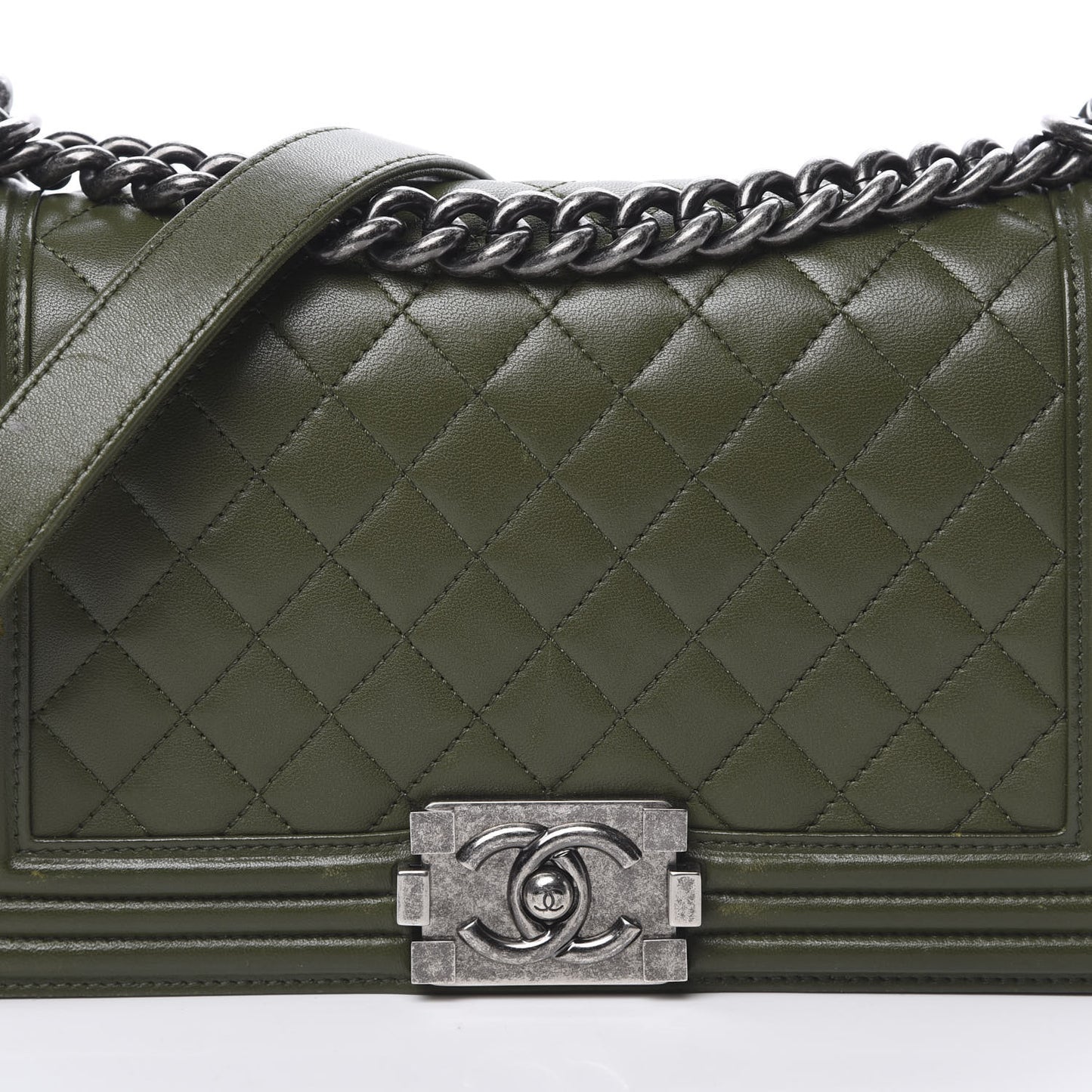 Lambskin Quilted Medium Boy Flap Khaki