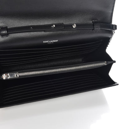 Saint Laurent Calfskin Crocodile Embossed Monogram Chain Wallet Nero Black 5 of 7