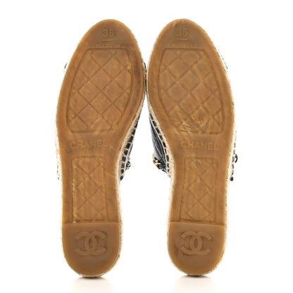 Chanel Lambskin Quilted CC Chain Espadrille Mules 36 Black Navy 5 of 9