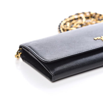 Prada Saffiano Metal Oro Chain Wallet Black 8 of 10