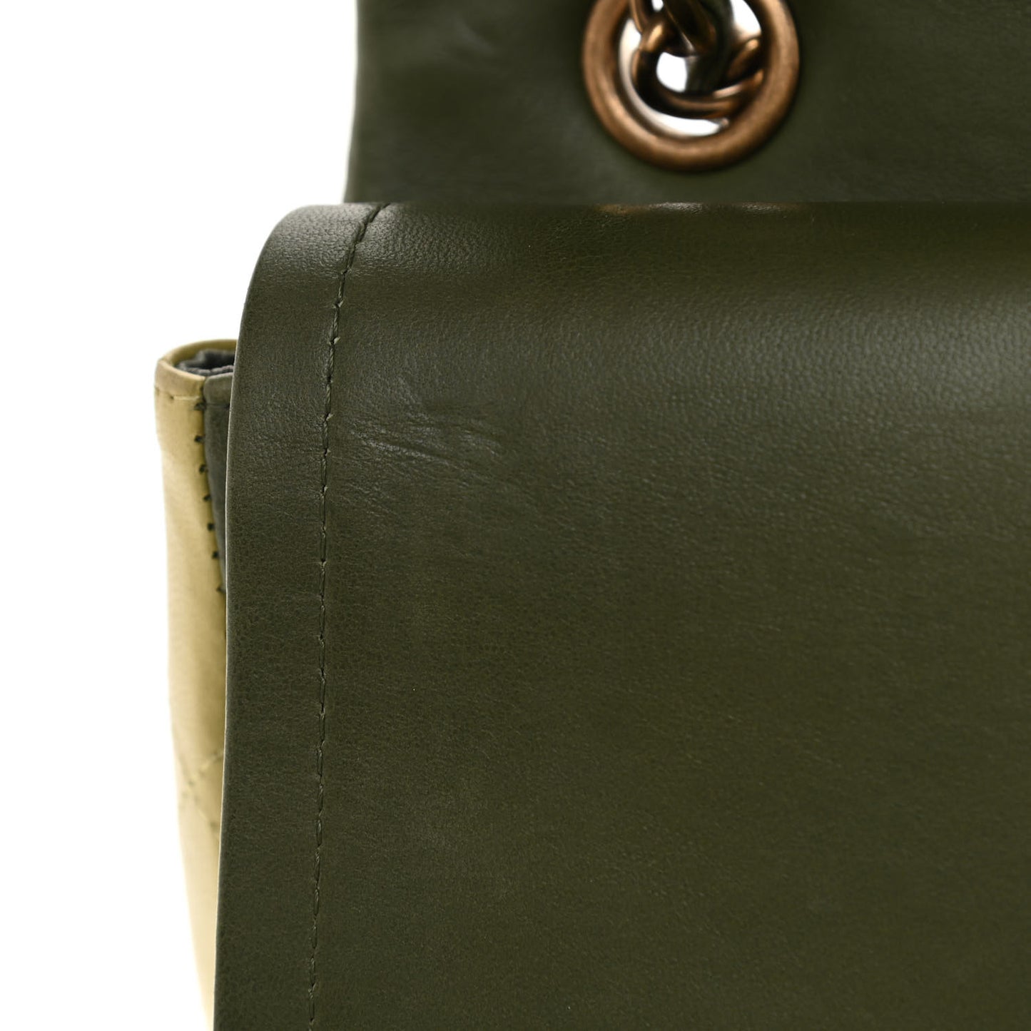 Lambskin Quilted Tri-Color Jumbo Double Flap Green Brown