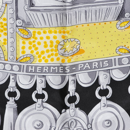 Hermes Silk Twill Parures Precieuses Shawl 140 Noir Jaune D'Or Gris 3 of 7