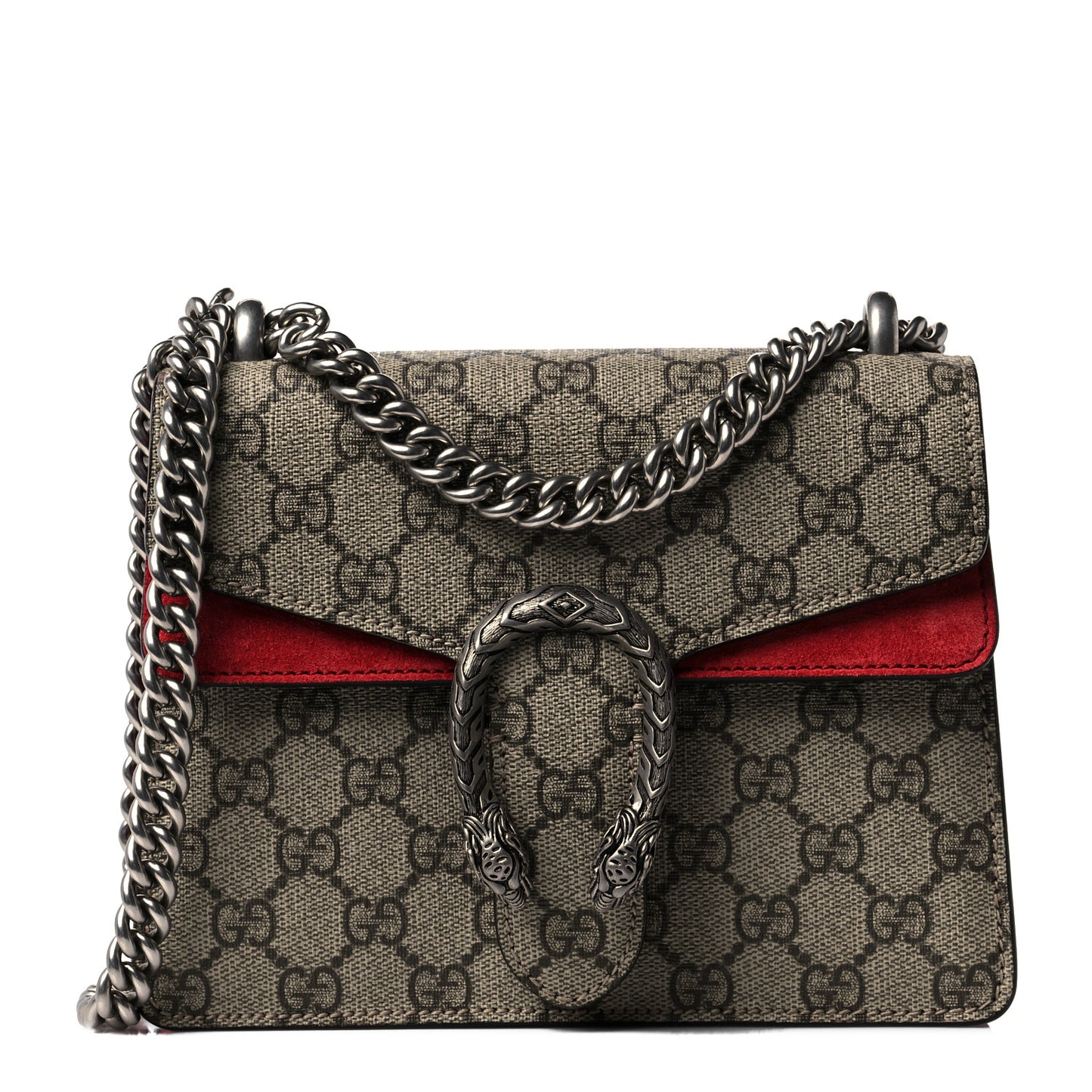 GG Supreme Monogram Suede Mini Dionysus Shoulder Bag Beige Ebony Vulcanic Red