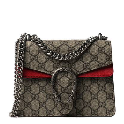 Gucci GG Supreme Monogram Suede Mini Dionysus Shoulder Bag Beige Ebony Vulcanic Red 1 of 9