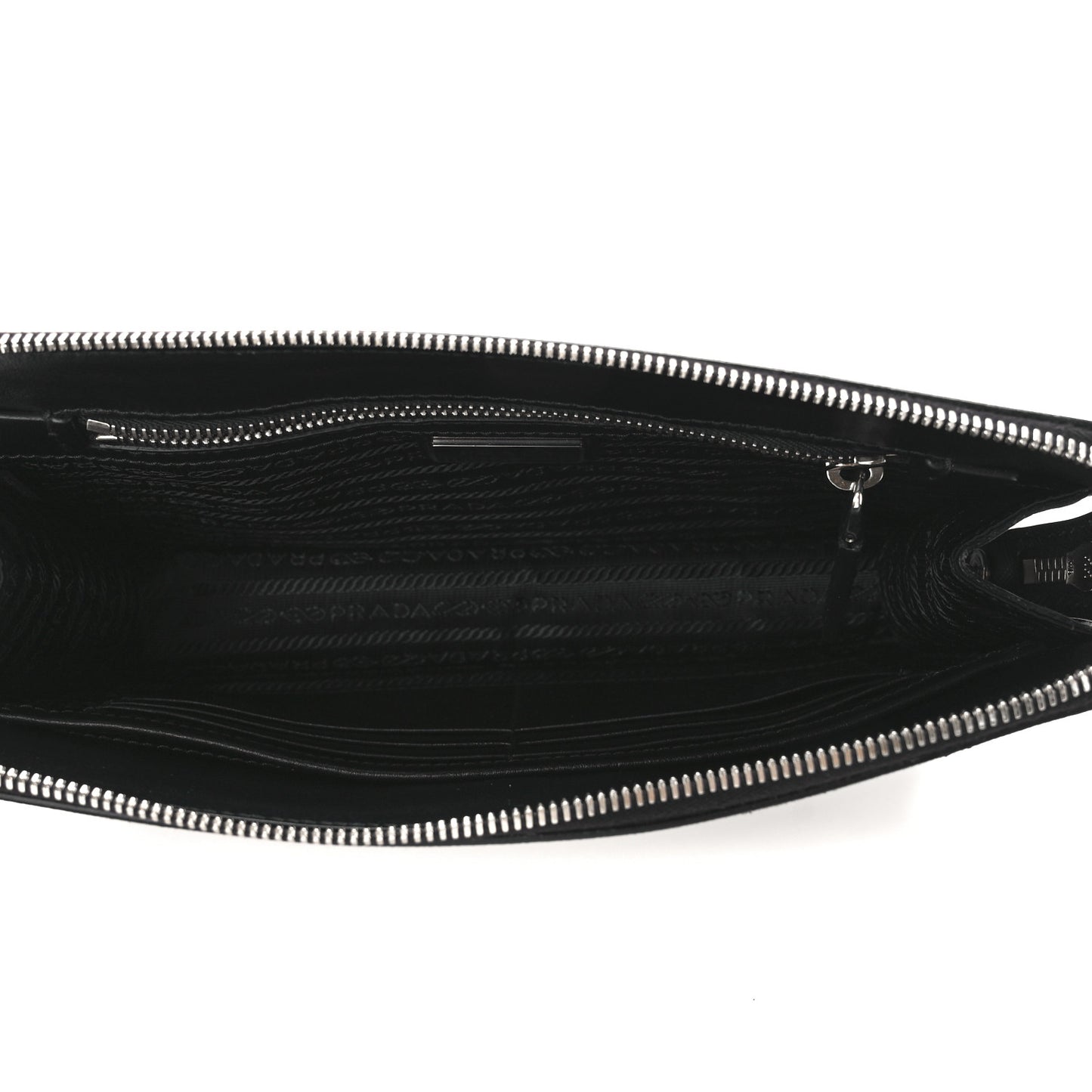 Saffiano Travel Metal Triangle Logo Slip Handle Wristlet Pouch Black