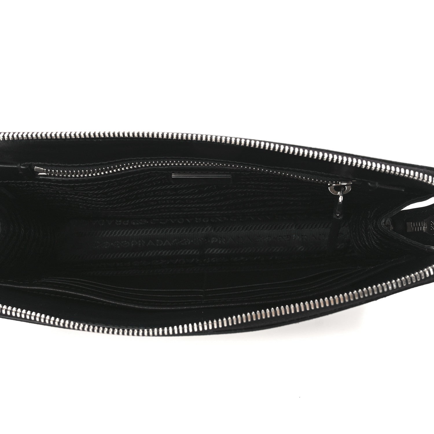 Prada Saffiano Travel Metal Triangle Logo Slip Handle Wristlet Pouch Black 5 of 12