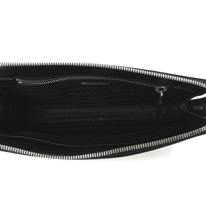 Prada Saffiano Travel Metal Triangle Logo Slip Handle Wristlet Pouch Black 5 of 12