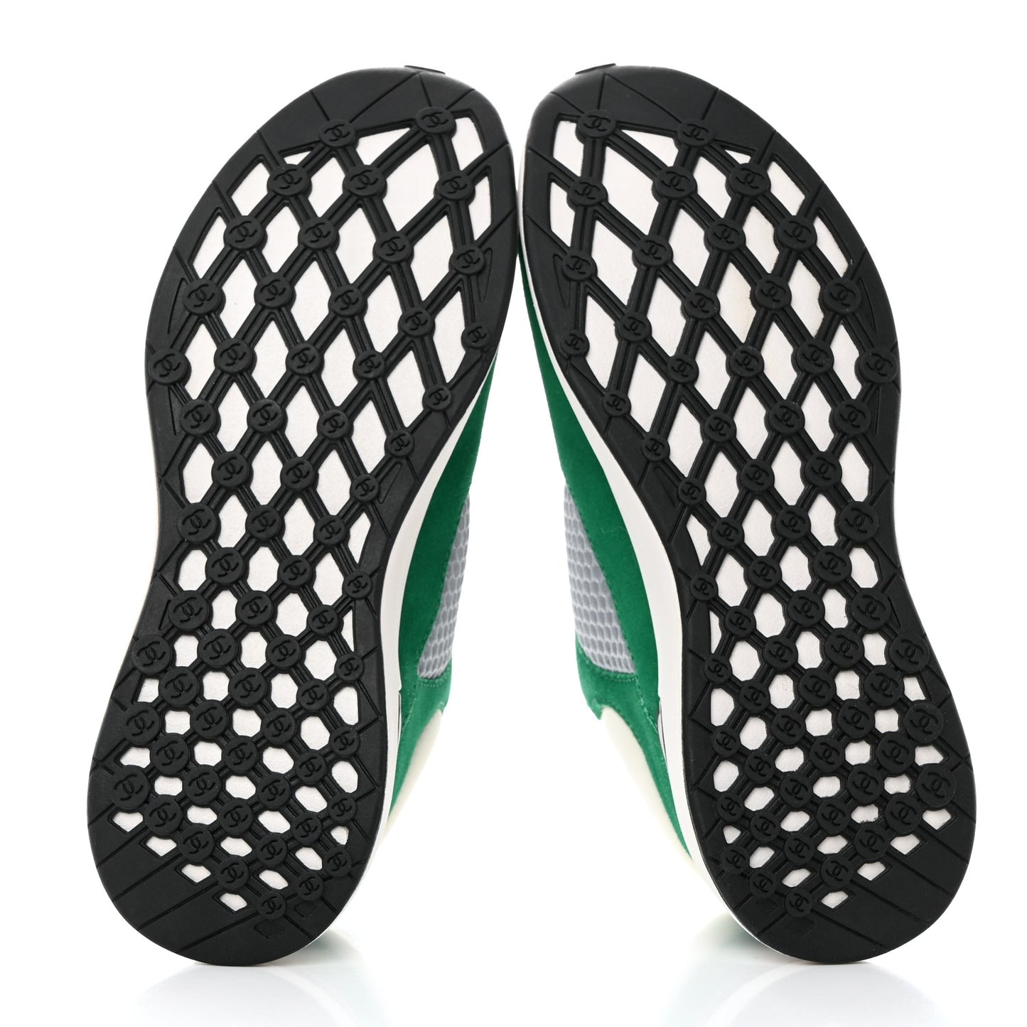 Mesh Suede Calfskin Womens CC Sneakers 36 White Green Grey