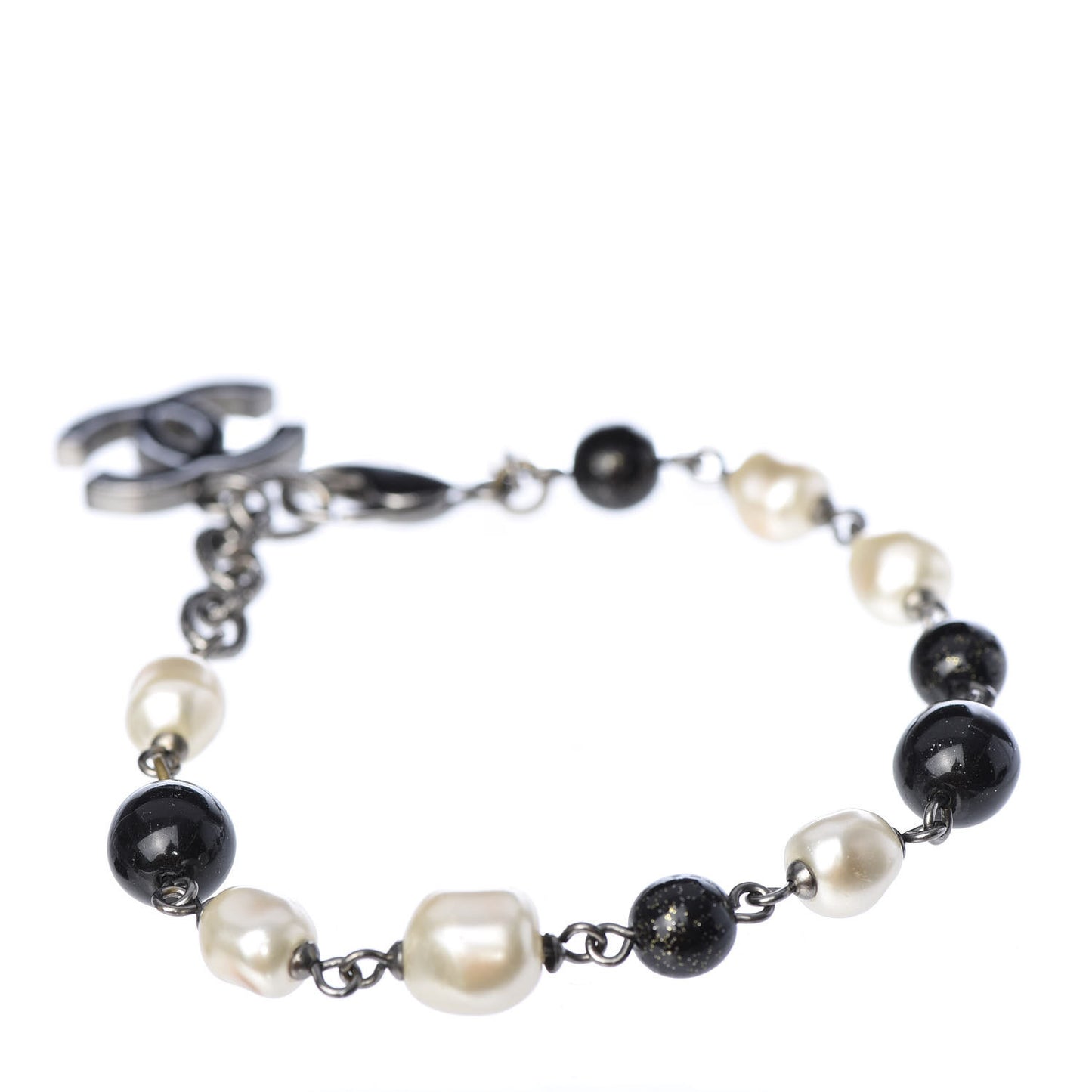 Enamel Pearl Beaded CC Bracelet Black Silver