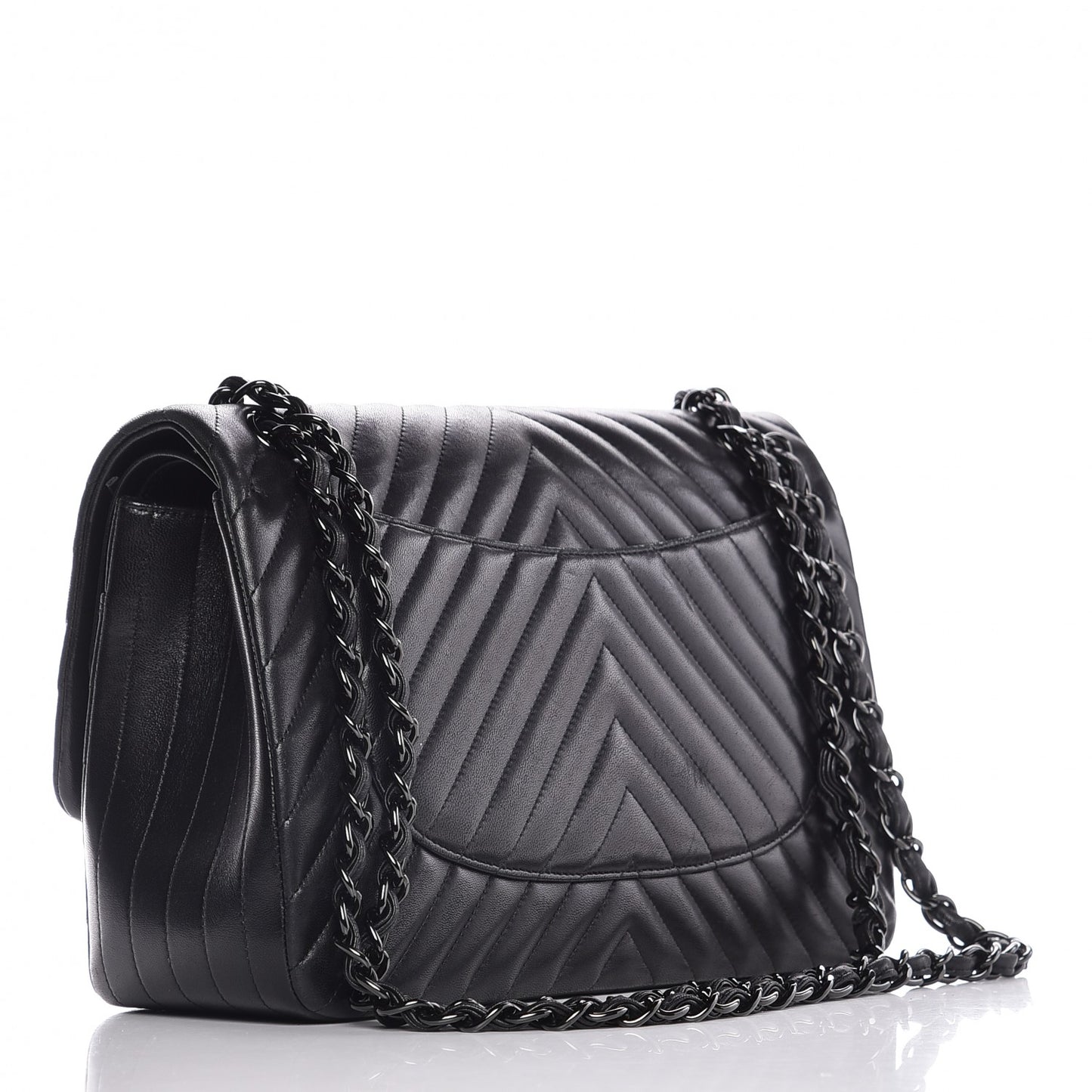 Lambskin Chevron Quilted Jumbo Double Flap So Black