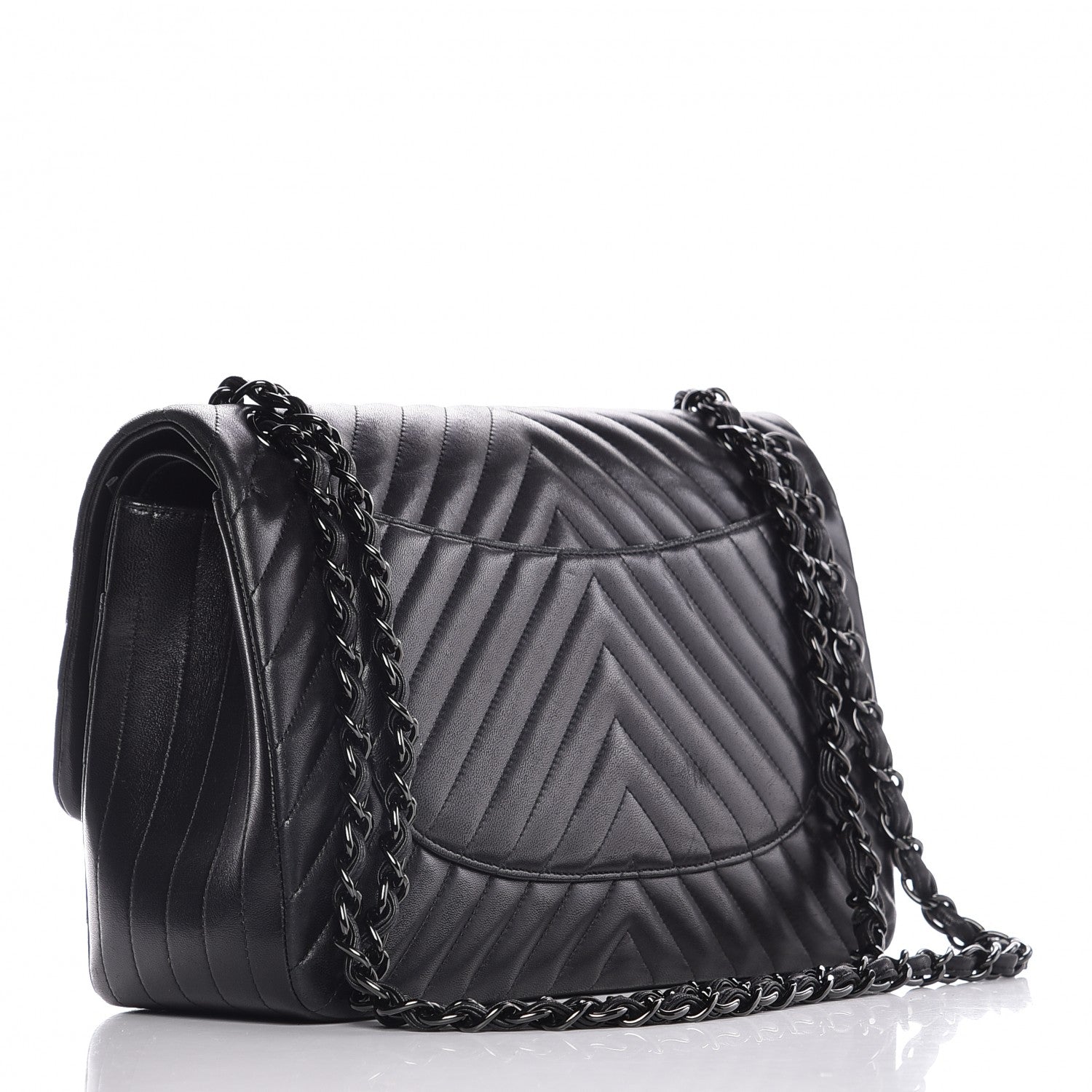 Chanel Lambskin Chevron Quilted Jumbo Double Flap So Black 3 of 13