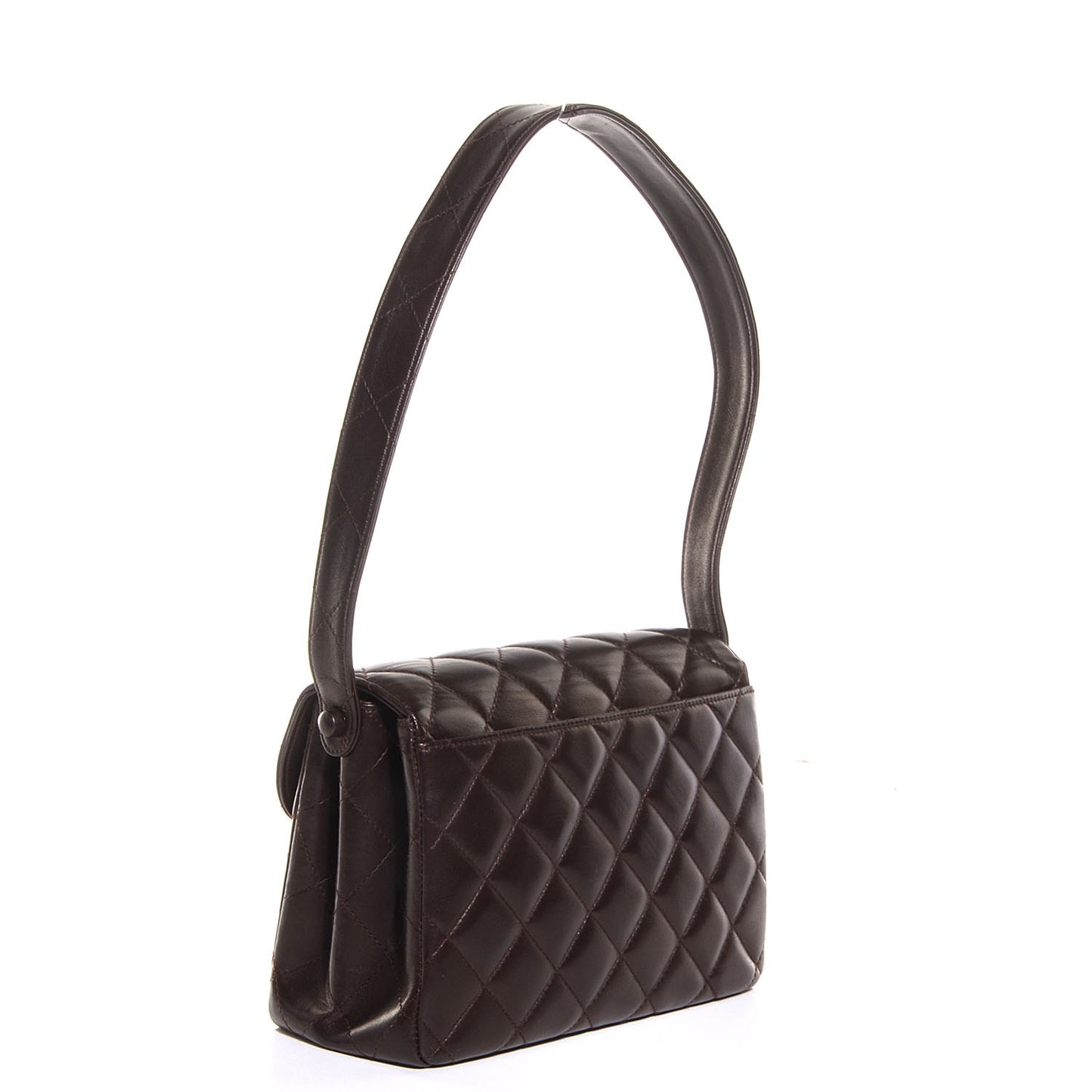 Lambskin Quilted Flap Shoulder Bag Brown