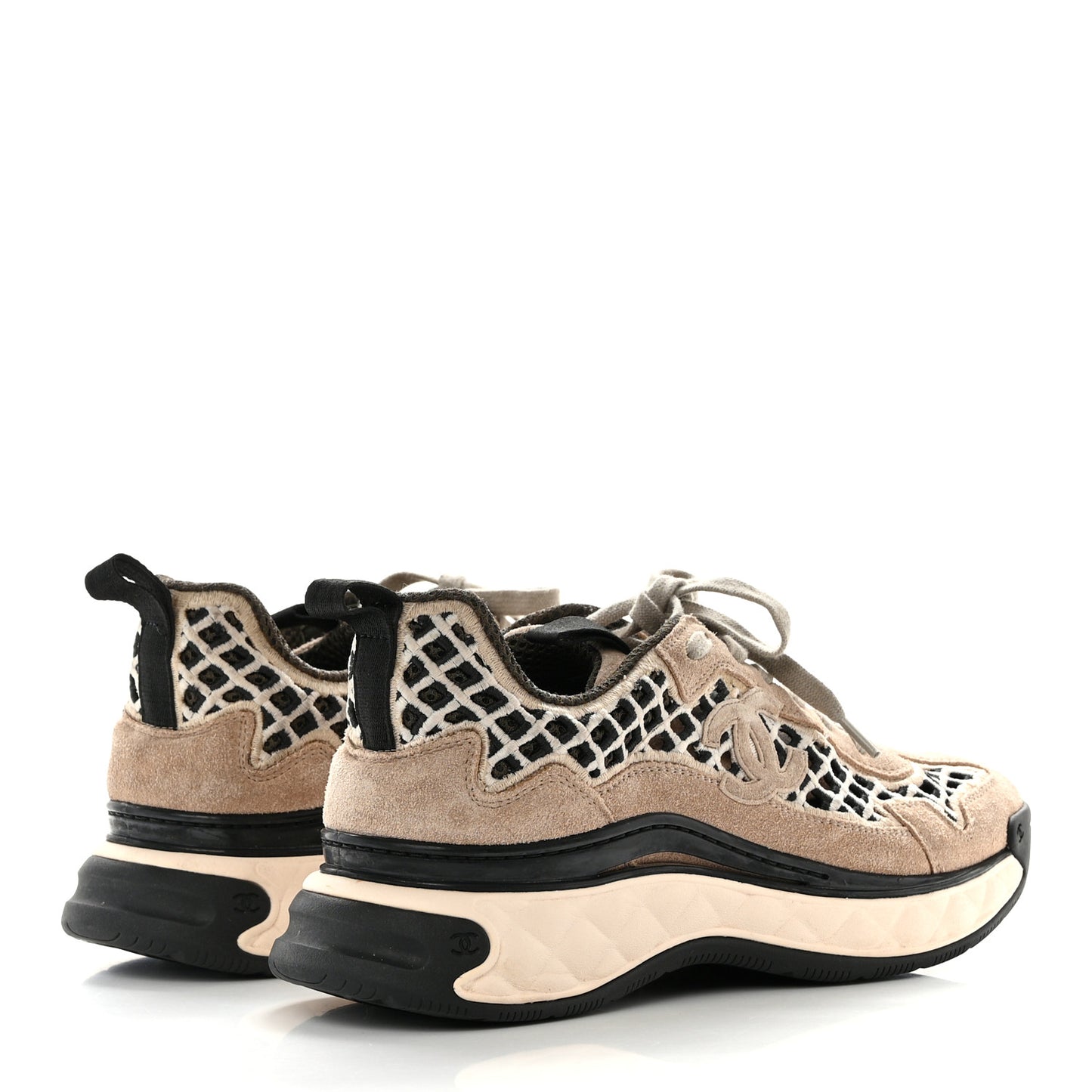Suede Calfskin Embroidered CC Sneakers 38.5 Beige Black