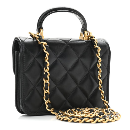 Chanel Lambskin Quilted Top Handle Flap Coin Purse With Chain Black 3 of 12