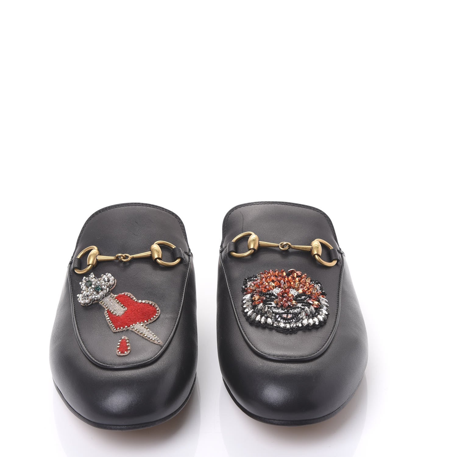 Gucci Calfskin Crystal Tiger Embroidered Princetown Slippers 38.5 Black 2 of 8