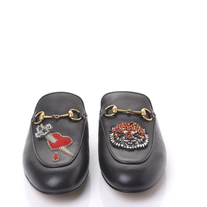 Gucci Calfskin Crystal Tiger Embroidered Princetown Slippers 38.5 Black 2 of 8