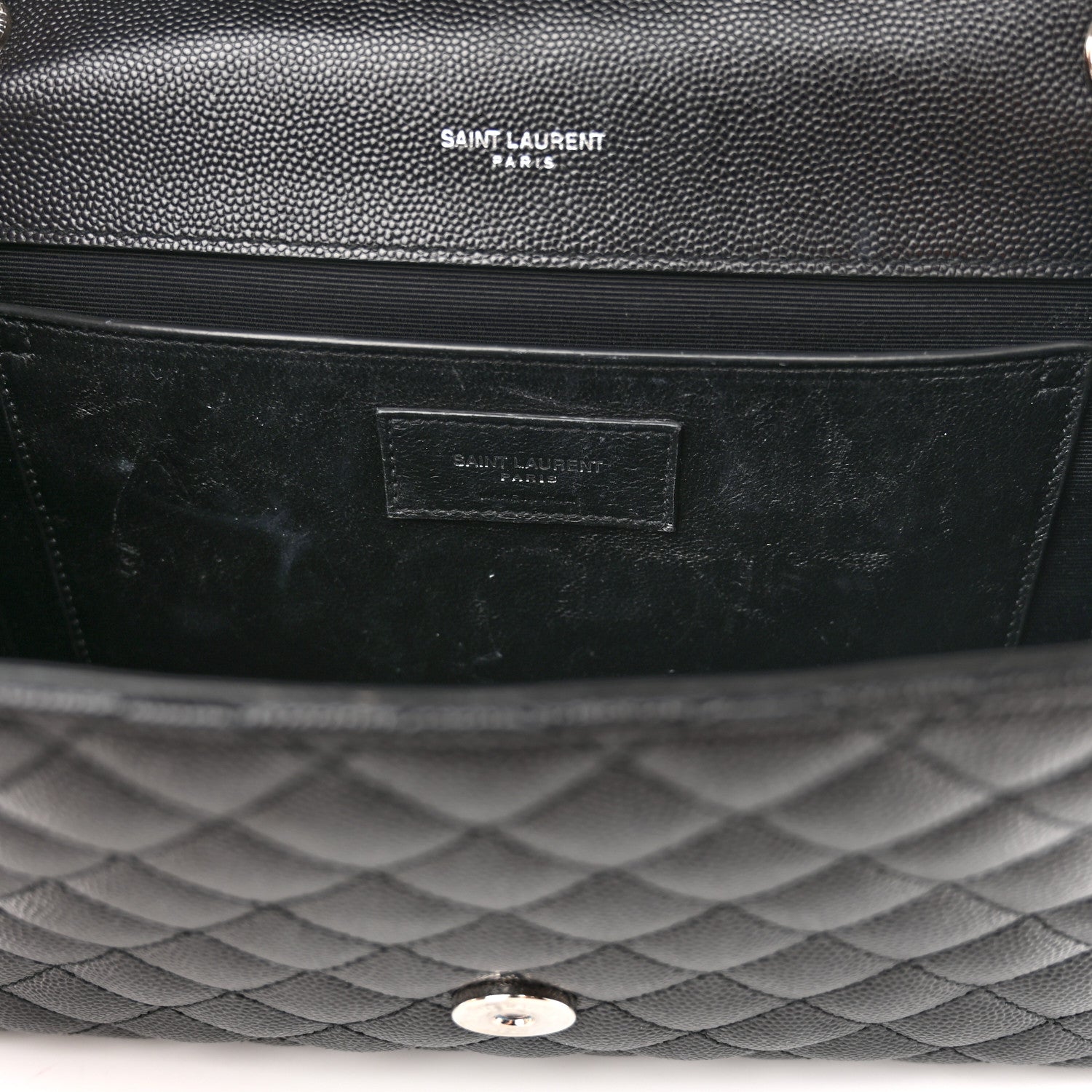 Saint Laurent Grain De Poudre Textured Mixed Matelasse Triquilt Medium Monogram Satchel Black 11 of 13