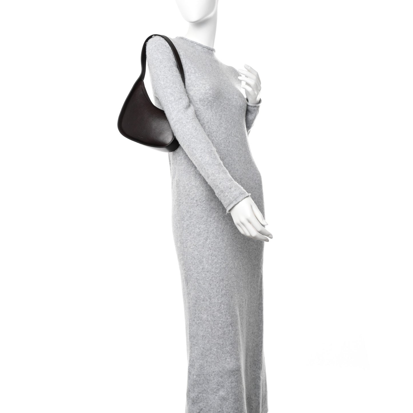 Grained Calfskin Half Moon Shoulder Bag Brown