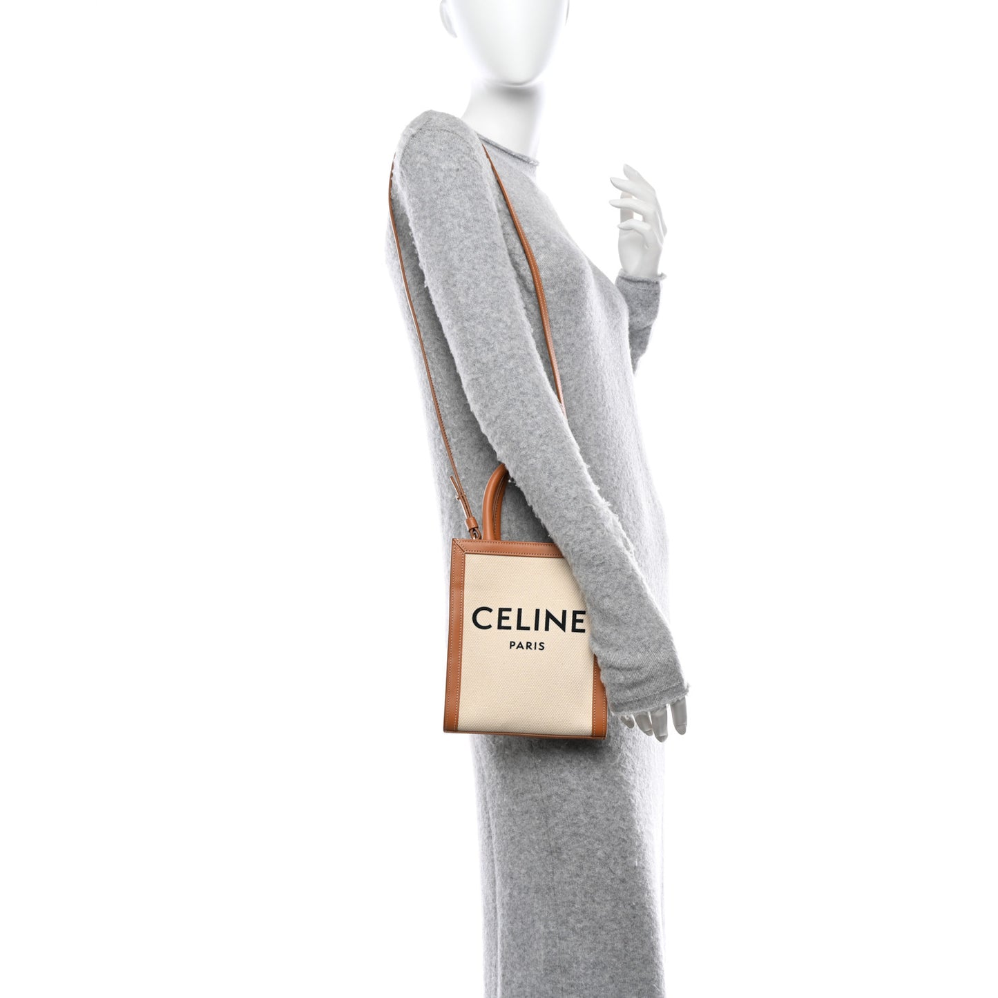 Canvas Calfskin Mini Vertical Cabas Natural Tan