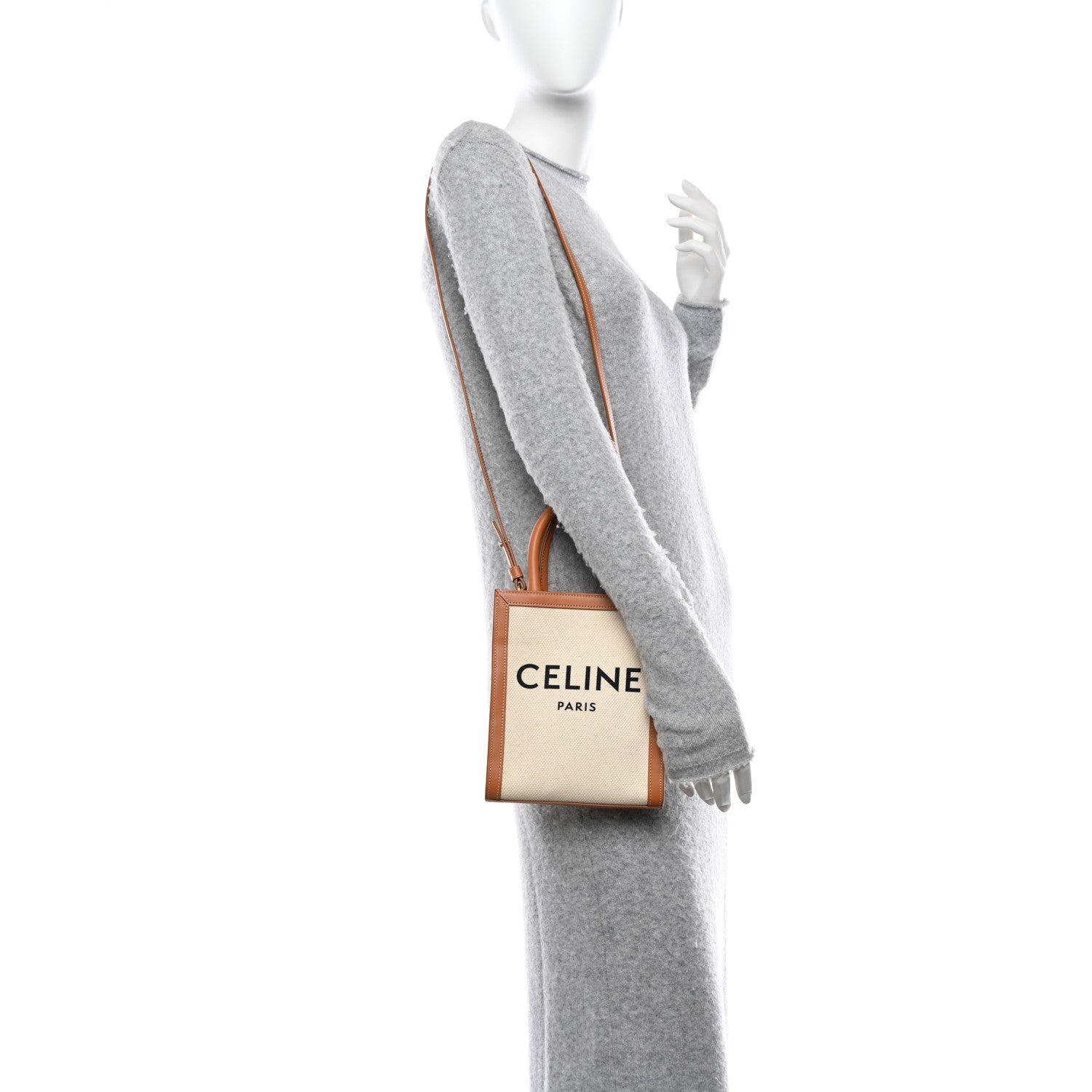 Celine Canvas Calfskin Mini Vertical Cabas Natural Tan 2 of 9