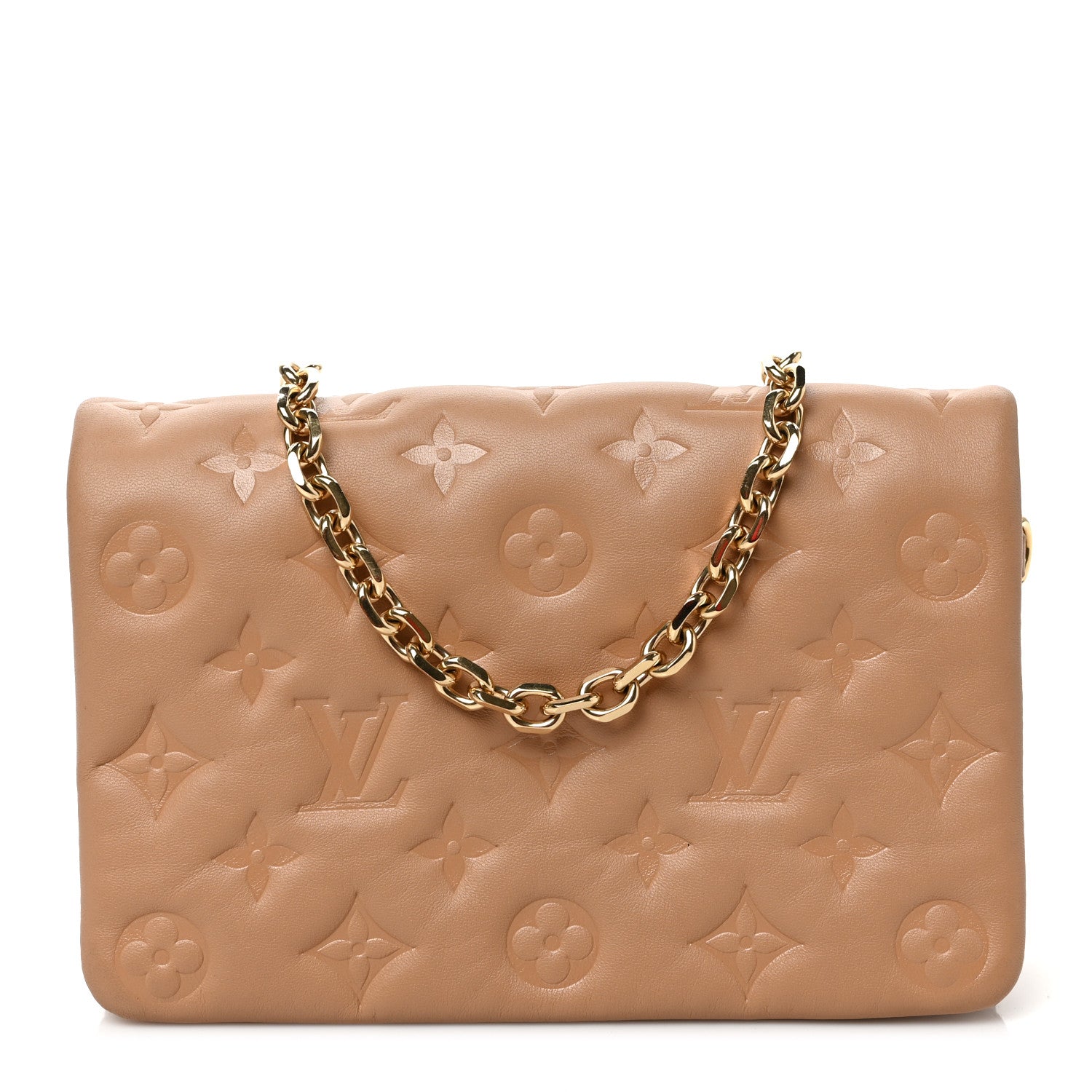 Louis Vuitton Lambskin Embossed Monogram Pochette Coussin Camel 1 of 9