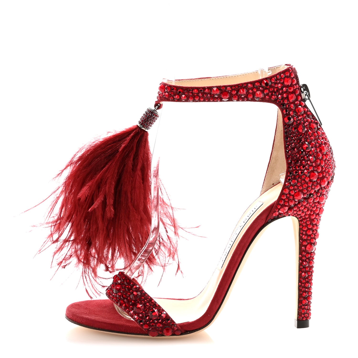 Jimmy Choo Suede Crystal Ostrich Feather Viola 110 Sandals 36 Red 1 of 9
