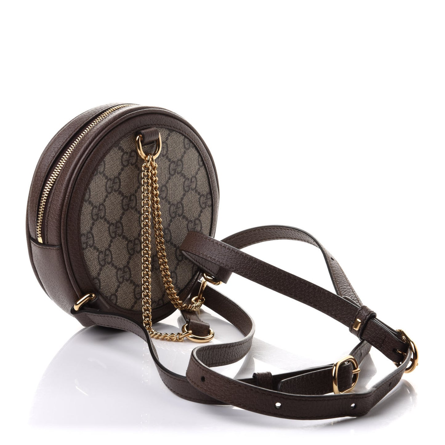 GG Supreme Monogram Web Mini Ophidia Round Backpack Brown