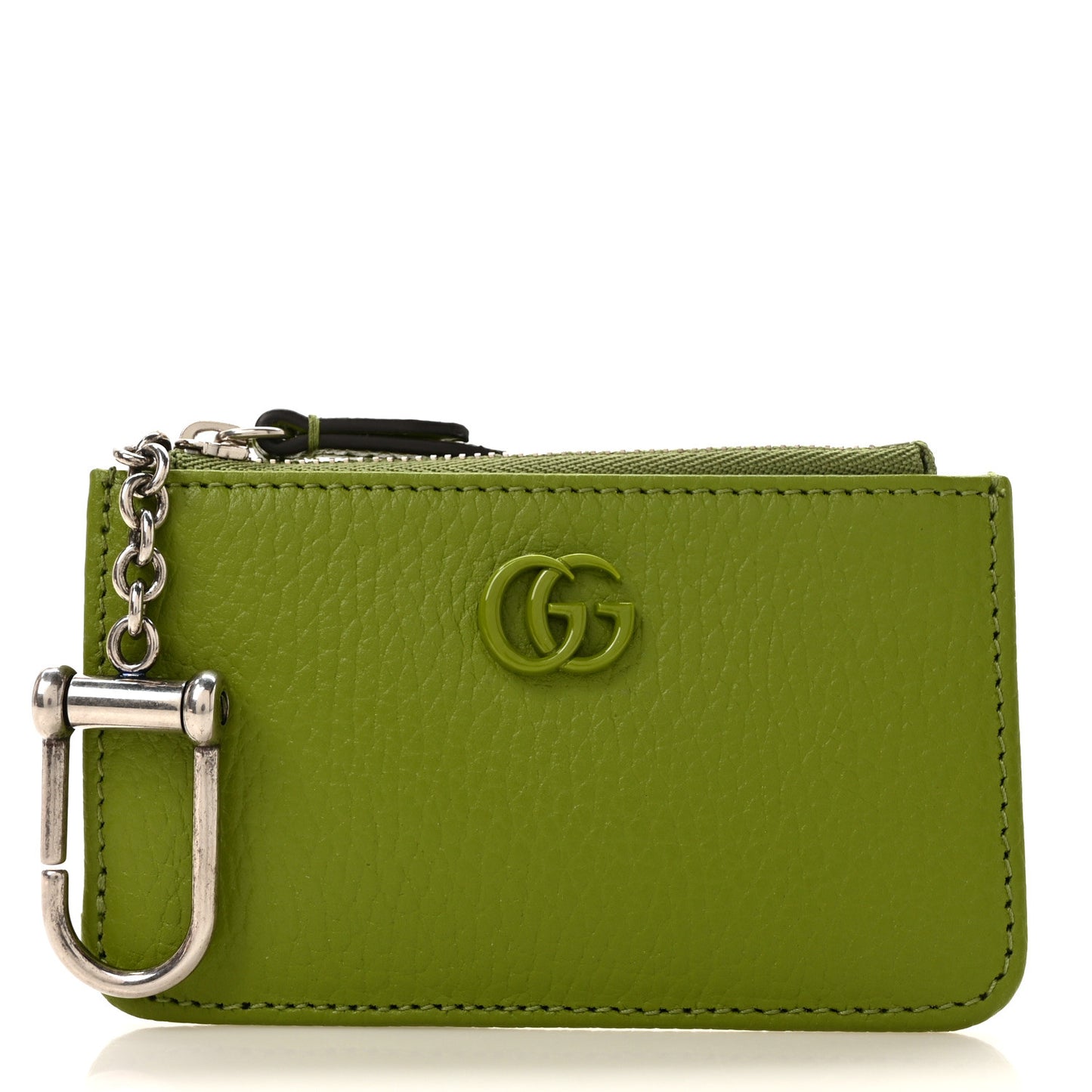 Dollar Calfskin Enamel Monochrome GG Marmont Key Case Card Holder Lemon Leaf