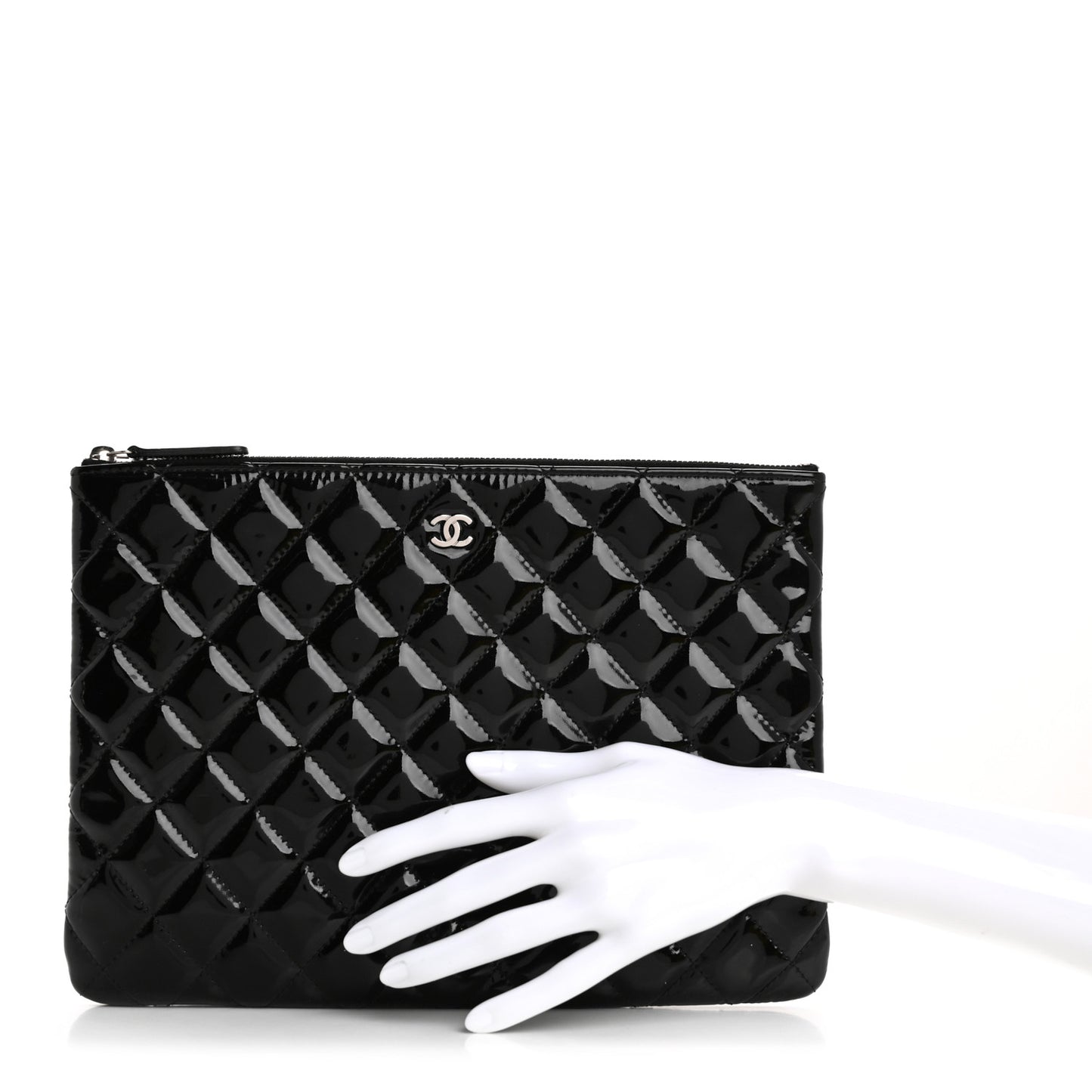 Patent Calfskin Quilted Medium Cosmetic Case Black