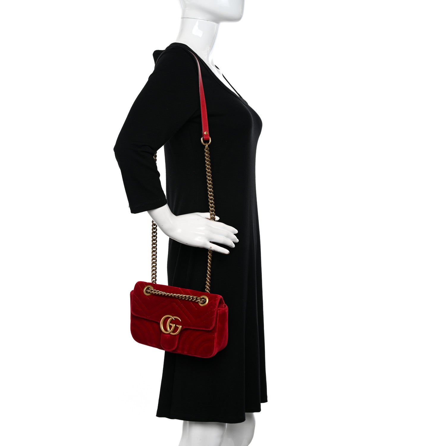 Gucci Velvet Matelasse Mini GG Marmont Shoulder Bag Hibiscus Red 2 of 12