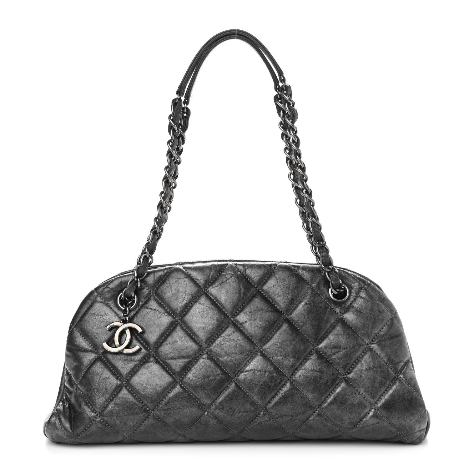 Chanel Aged Calfskin Quilted Medium Just Mademoiselle Bowling Bag Grey 1 of 11