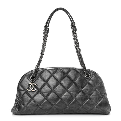 Chanel Aged Calfskin Quilted Medium Just Mademoiselle Bowling Bag Grey 1 of 11