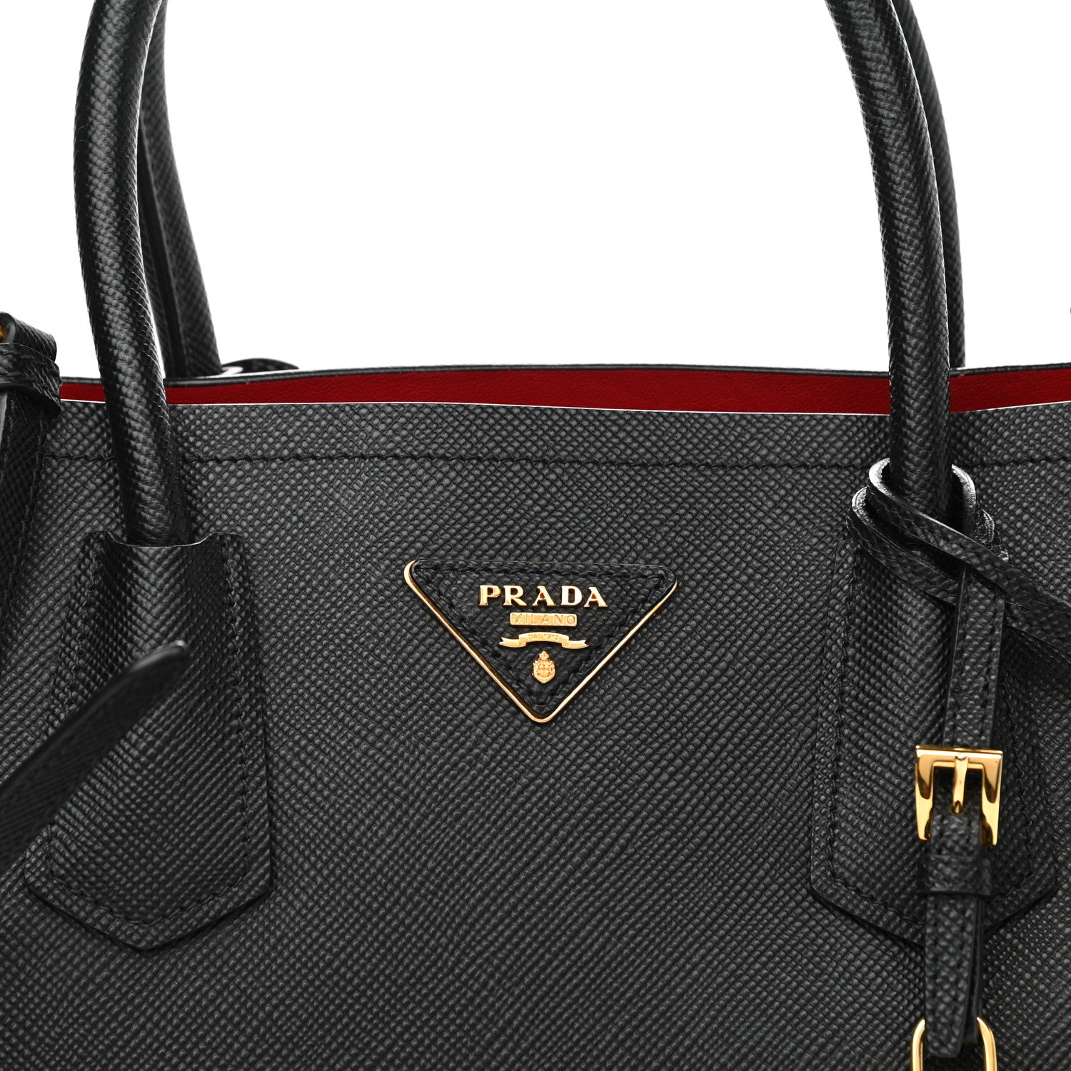 Prada Saffiano Cuir Medium Double Bag Black Fuoco 7 of 14