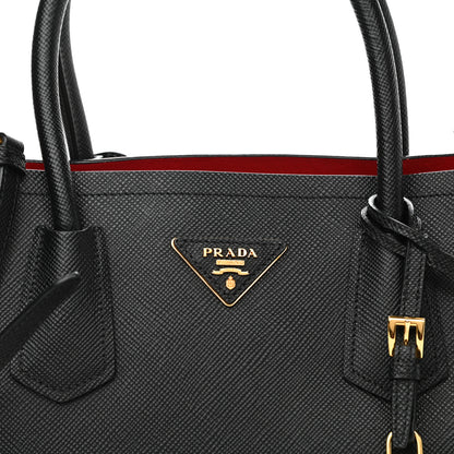 Prada Saffiano Cuir Medium Double Bag Black Fuoco 7 of 14