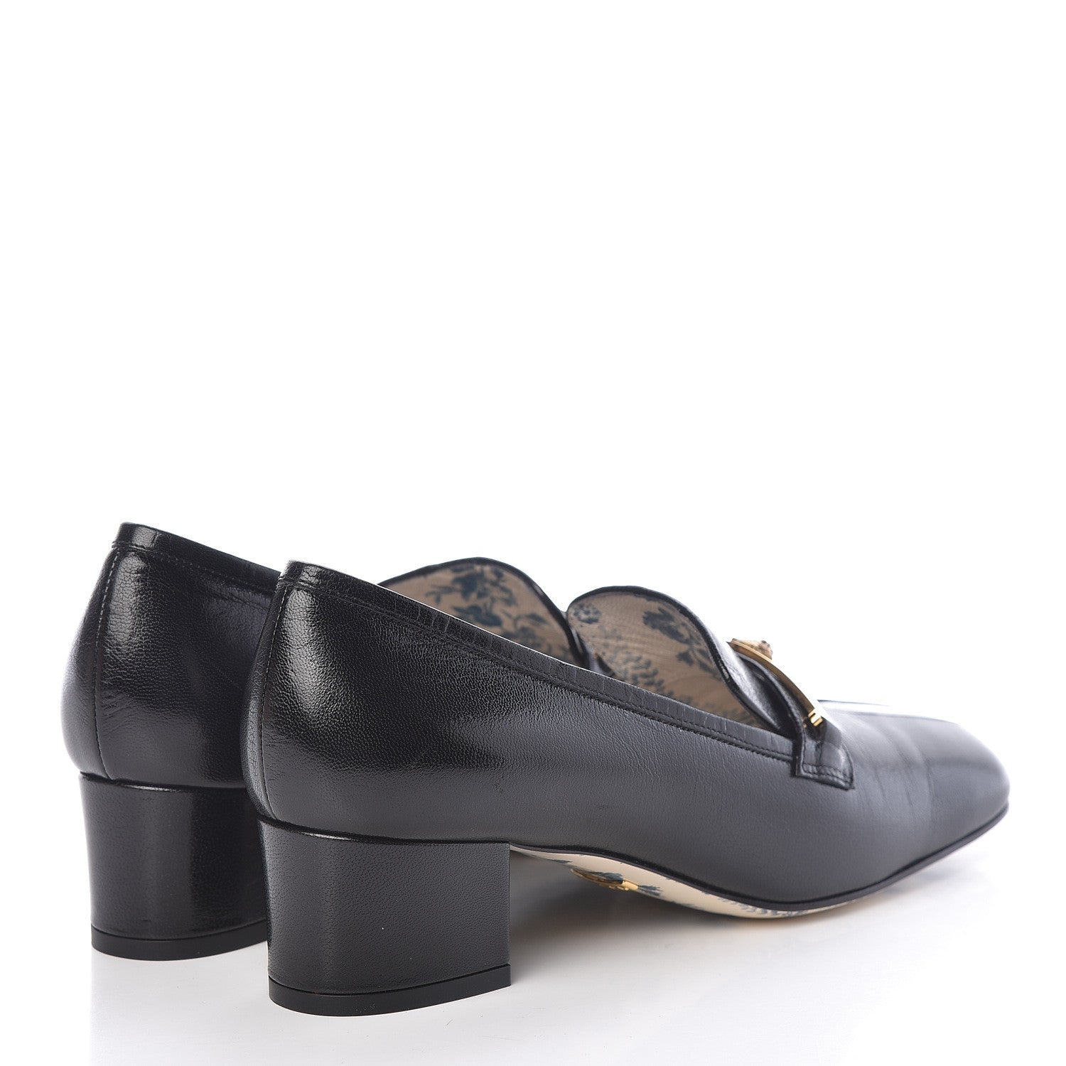 Gucci Goatskin Feline Ginger Loafer Pumps 37 Black Light Brown 4 of 8