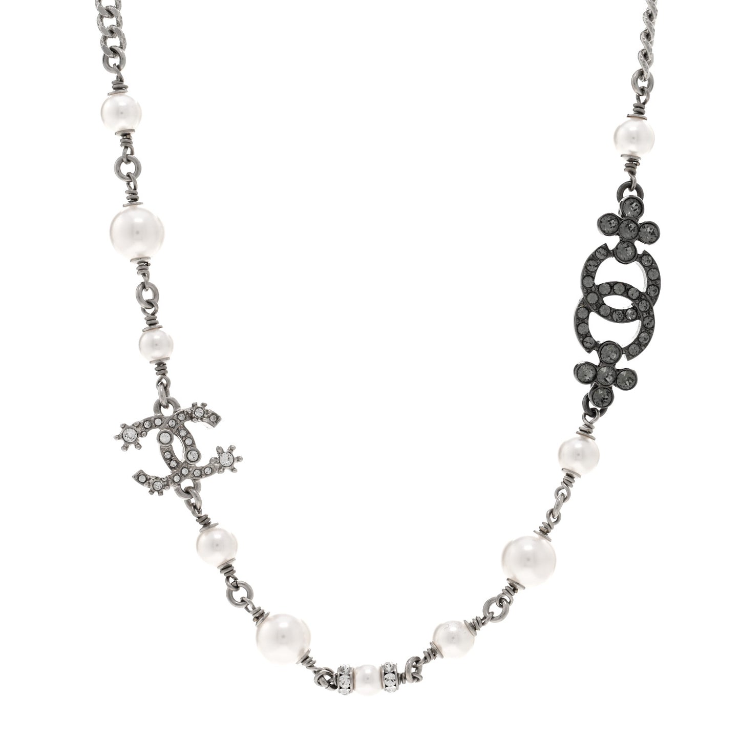 Pearl Crystal CC Choker Necklace Ruthenium White