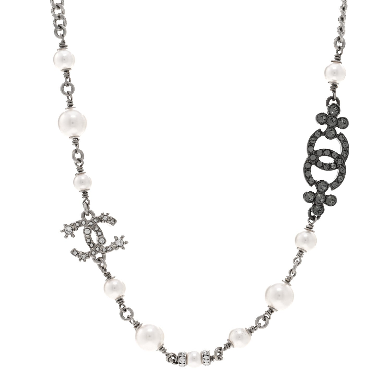 Chanel Pearl Crystal CC Choker Necklace Ruthenium White 1 of 5