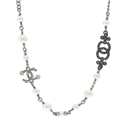Chanel Pearl Crystal CC Choker Necklace Ruthenium White 1 of 5