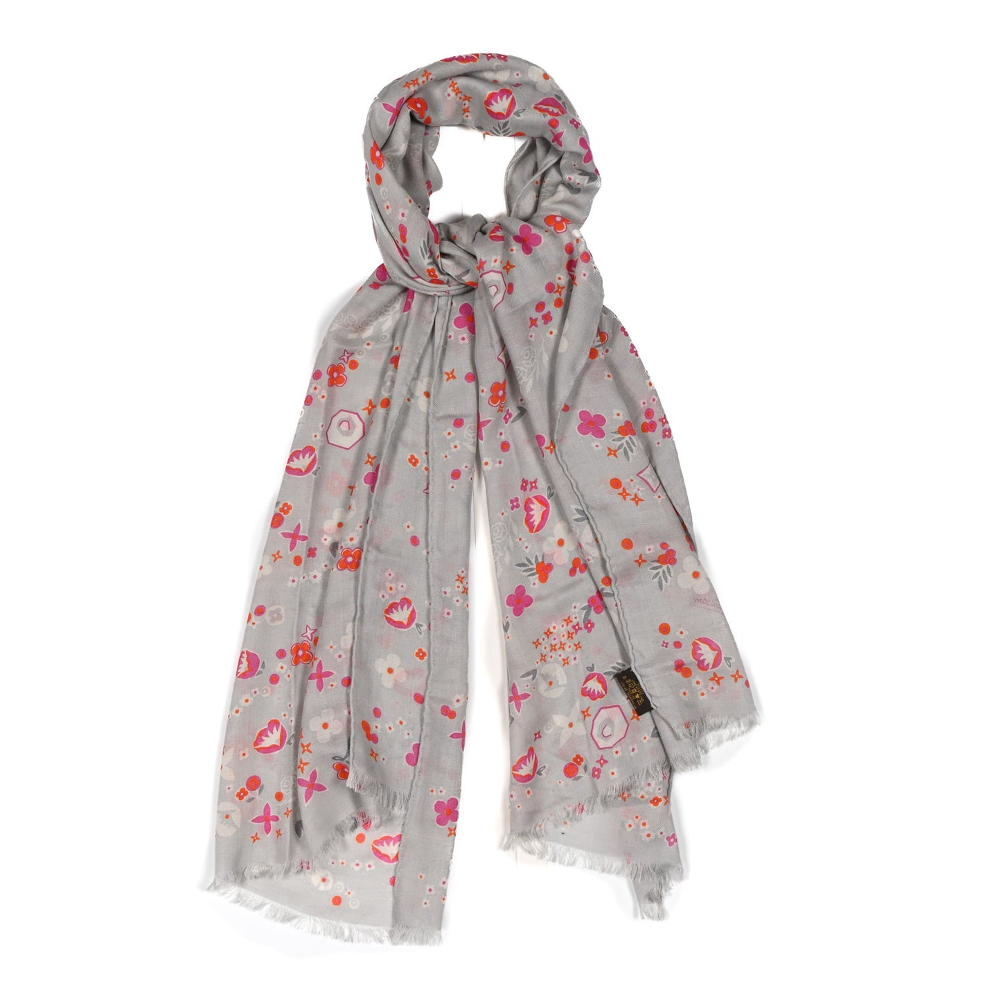 Cashmere Silk Wool Floral Stole Grey