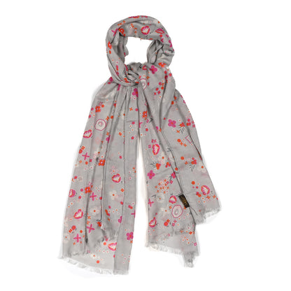 Louis Vuitton Cashmere Silk Wool Floral Stole Grey 1 of 4