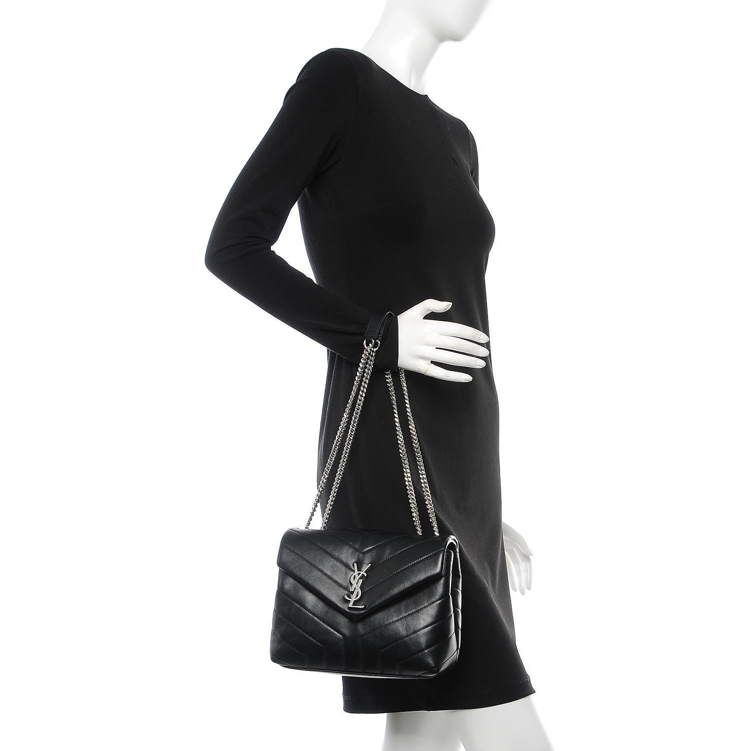 Saint Laurent Calfskin Y Quilted Monogram Small Loulou Chain Satchel Black 2 of 9
