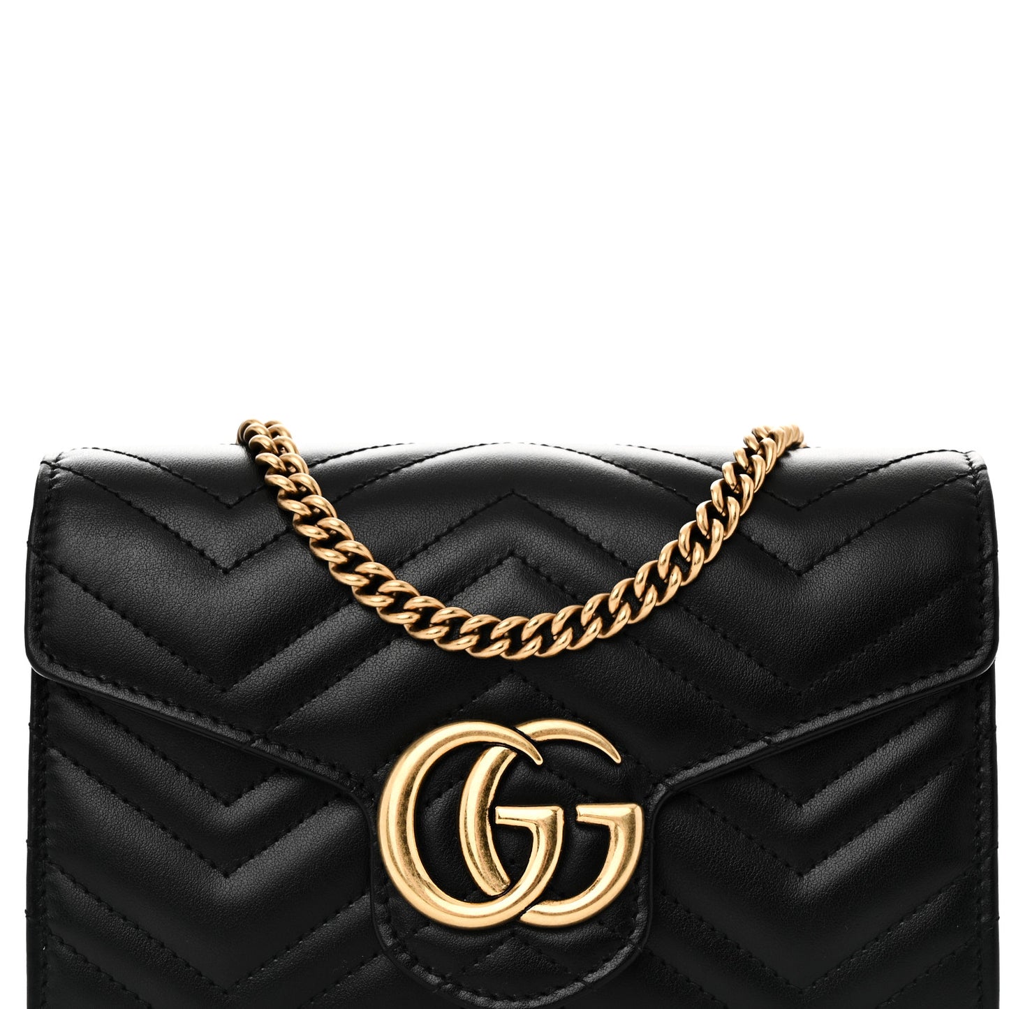 Calfskin Matelasse GG Marmont Chain Wallet Black