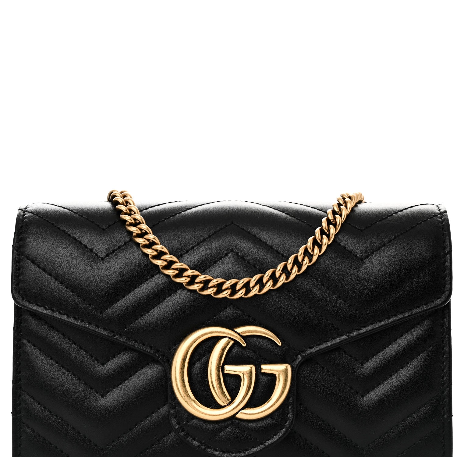 Gucci Calfskin Matelasse GG Marmont Chain Wallet Black 7 of 9