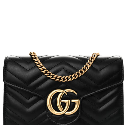 Gucci Calfskin Matelasse GG Marmont Chain Wallet Black 7 of 9