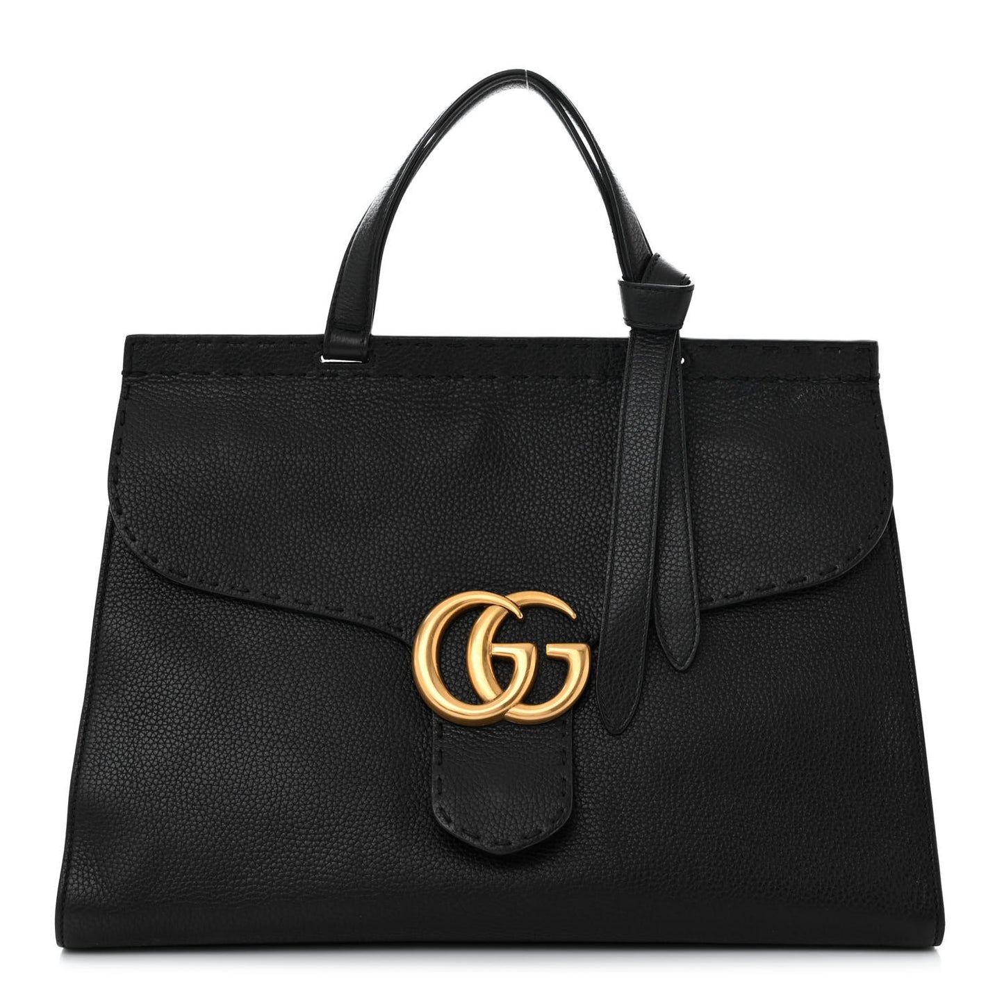 Calfskin Medium GG Marmont Top Handle Bag Black
